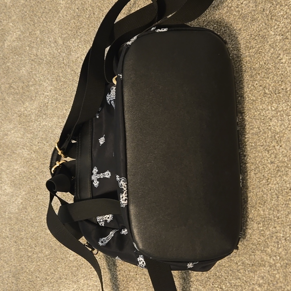 Black Mini Backpack with Cross Pattern And Gold Zippers - Picture 10 of 10